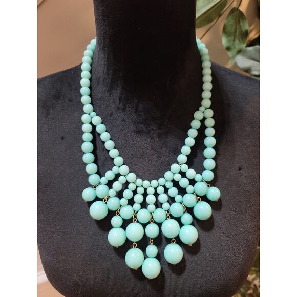 Women's Turquoise Beaded Statement Necklace With Gold Chain Lobster Clasp - Picture 1 of 6